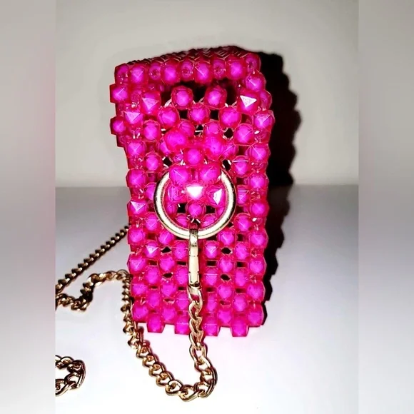 Handmade Woven Beads Crossbody / HandBag with Gold Chain Strap NEW - Picture 5 of 17